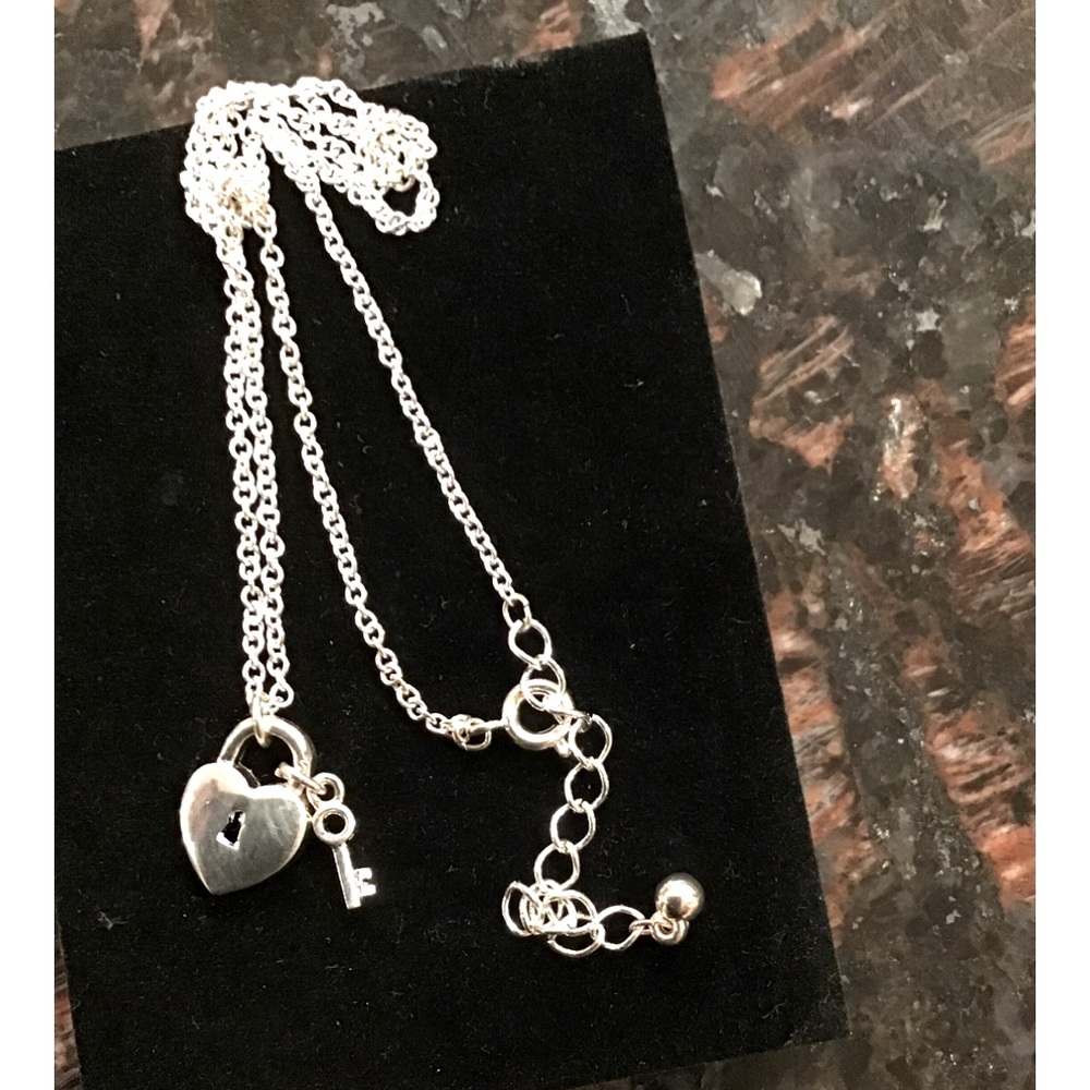 Silver Tone Heart Necklace Lock And Key